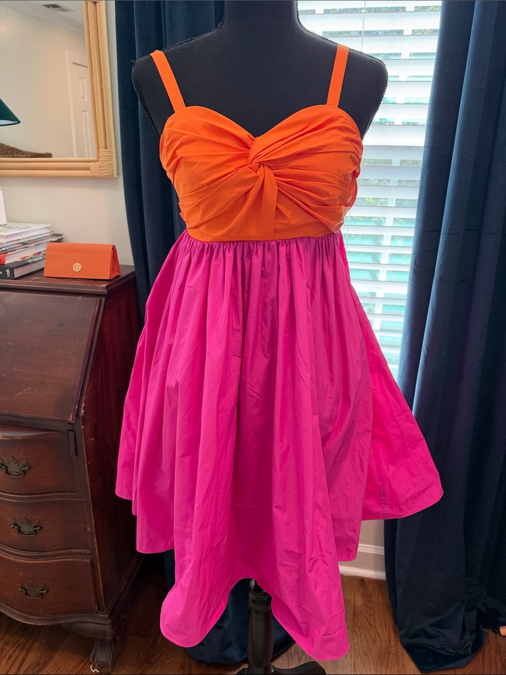 Kate Spade Orange & Hot Pink Twist-Front Party Dress with removable straps